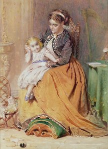 Tic, Tic, Tic - una niña sentada en el regazo de su madre escuchando el tic-tac de su reloj de oro, 1867 de George Elgar Hicks