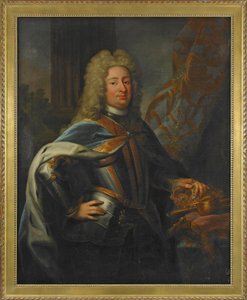 Retrato de Federico I (Frederick I) (1676-1751) Rey de Suecia y Príncipe de Finlandia - Pintura de Georg Engelhard Schroeder (1684-1750), óleo sobre lienzo (143x114,5 cm) de George Engelhardt Schroeder