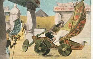 La evolución del automóvil (litografía en color)