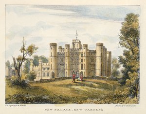 Nuevo Palacio, Jardines de Kew, lámina 1 de Jardines de Kew: Una serie de veinticuatro dibujos en piedra, grabado por Charles Hullmandel publicado en 1820 de George Ernest after Papendiek