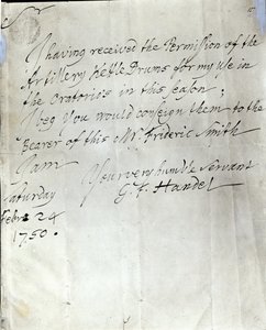 Carta de George Frederick Handel fechada el 24 de febrero de 1750 de George Frederick Handel
