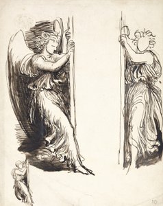 Estudios para ángeles en La Corte de la Muerte (tinta marrón sobre grafito) de George Frederick Watts