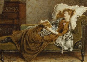 Una joven leyendo en un interior de George Goodwin Kilburne