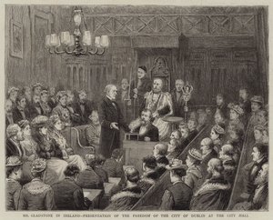 El Sr. Gladstone en Irlanda, presentación de la libertad de la ciudad de Dublín en el Ayuntamiento de George Goodwin Kilburne