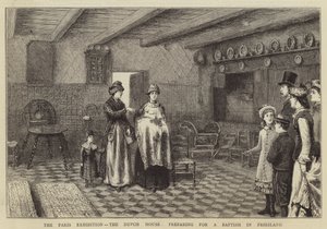 La Exposición de París, la Casa Holandesa, preparativos para un bautizo en Frisia de George Goodwin Kilburne