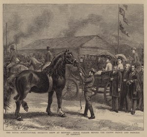 Exposición de la Sociedad Real de Agricultura en Bedford, desfile de caballos ante el Príncipe y la Princesa de Alemania de George Goodwin Kilburne