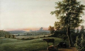 Amanecer - Flatbush y el Océano desde el Cementerio Greenwood, Long Island, Nueva York, c.1830-40