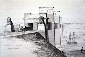 Puente Britannia, Entrada de Anglesey, grabado por el artista, pub. 1849