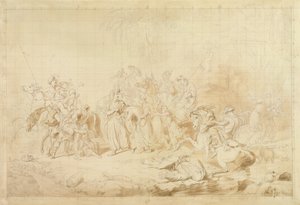 Banditti del Kurdistán ayudando a los georgianos a sorprender y llevarse a las mujeres circasianas c.1827-28 (pluma y tinta marrón sobre papel de trama) de George Hayter