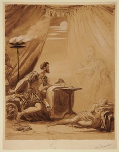 Escena de «Julio César» de Shakespeare: el fantasma de César se aparece a Bruto de George Hayter