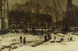 Atravesamiento de la calle Raadhuisstraat en invierno de George Hendrik Breitner