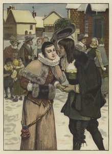 Día de Año Nuevo en el viejo Nueva York (grabado coloreado) de George Henry (after) Boughton