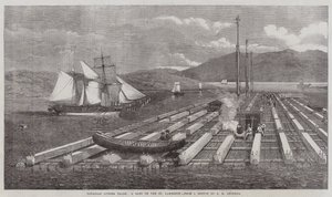Comercio de madera canadiense, una balsa en el río San Lorenzo de George Henry Andrews