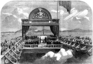 El Príncipe de Gales colocando la última piedra del Puente Victoria sobre el río San Lorenzo de George Henry Andrews