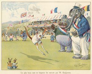 El mejor salto de longitud fue ejecutado por M Kangourou (litografía en color) de George Henry Thompson