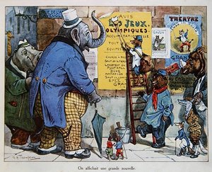 Los Juegos Olímpicos de los Animales, c.1910 (litografía en color) de George Henry Thompson
