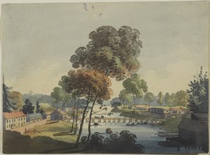 Pueblo de Chippawa cerca de las Cataratas del Niágara, c.1801 de George Heriot