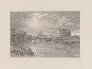 Roma; Puente y Castillo de San Angelo sobre el Tíber de George Hollis