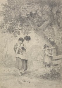 Estudio de una muchacha con dos niños en un muelle de George Holmes