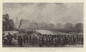 Su Majestad la Reina Distribuyendo Medallas a los Héroes de Crimea en el Desfile de la Guardia de Caballos, 21 de mayo de 1855 de George Housman Thomas