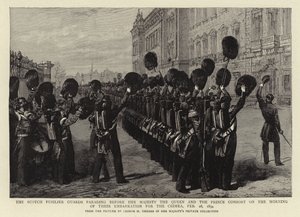 Los Fusileros Escoceses desfilando ante Su Majestad la Reina y el Príncipe Consorte en la mañana de su embarque para Crimea, 28 de febrero de 1854 de George Housman Thomas