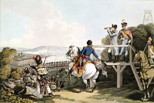 Bonaparte (1769-1821) Justo antes de su Huida, Observando el Ataque de su Guardia Imperial, Waterloo, 18 de junio de 1815, grabado por Matthew Dubourg (fl.1813-20) de George Hum