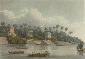 Pagodas hindúes debajo de Barrackpore en el Ganges