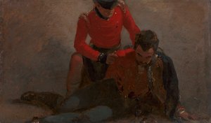 Un Highlander del 42 atendiendo a un general del 7º de Húsares, posiblemente Henry William Bayly, primer conde de Uxbridge, más tarde primer marqués de Anglesey: un estudio para "La batalla de Waterloo".