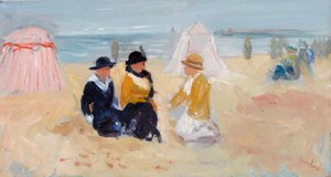 En la orilla, c.1910-14 (óleo sobre cartón fresado) de George Leslie Hunter