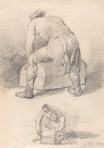 Un hombre levantando un baúl, Dos estudios en una hoja