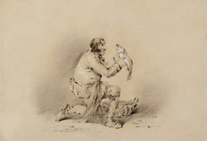 Pescador Sosteniendo un Pez de George Morland
