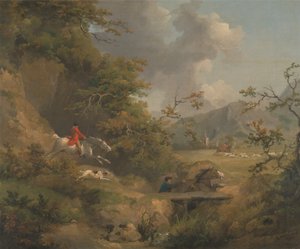 Caza del zorro en terreno accidentado de George Morland