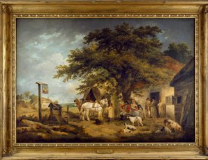 Paisaje con figuras a la puerta de una posada (óleo sobre lienzo)