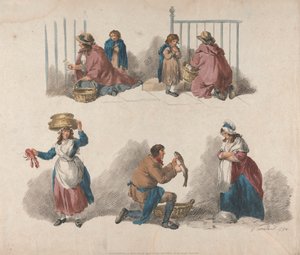 Juego de cinco: Cinco estudios de vendedores ambulantes de George Morland