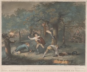 Juego de cuatro: Niños robando en un huerto de George Morland