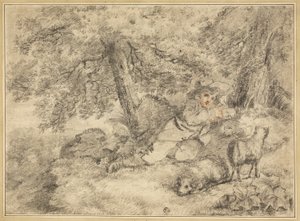 Pastorcillo con corderos en el bosque de George Morland