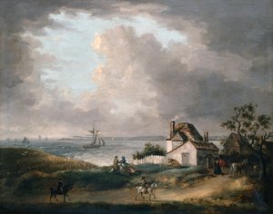 Bahía de Weymouth con una vista lejana del puerto y Portland Bill de George Morland