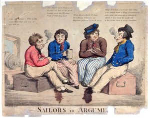 Marineros en discusión, grabado por Roberts de George Moutard Woodward