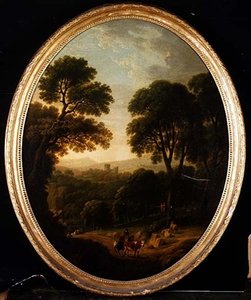 Paisaje Boscoso con Campesinos y Ganado en un Camino de George Mullins