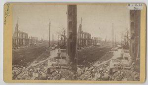 Vista estereográfica de Clark Street después del incendio de Chicago de 1871