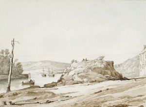 Briton Ferry (aguada sepia y lápiz sobre papel) de George Orleans Delamotte