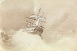 El HMS "Trafalgar" pierde la cabeza del timón en un vendaval del noreste frente a Malta de George Pechell Mends
