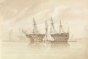HMS "Trafalgar" frente a Sheerness, desde el "Shannon", 28 de diciembre de 1850 de George Pechell Mends