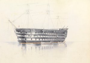 Estudio del HMS "Queen" en Malta, 3 de marzo de 1852 de George Pechell Mends