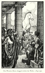 La Ilíada: El caballo de madera arrastrado dentro de las murallas (grabado) de George Percy Jacomb Hood