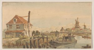 Velas con un barco, una casa y dos molinos de George Pieter Westenberg