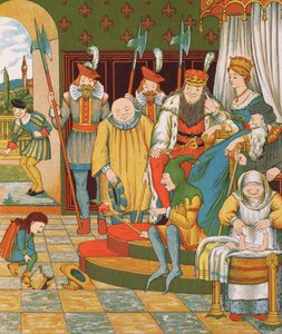 Rumpelstiltskin llega para reclamar al primogénito de la princesa como su recompensa, 1882 de George R. Halkett