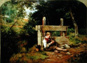 Un niño cebando su línea de George Reid