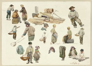 Bocetos de Pescadores y Niños en Hastings de George Robert Lewis