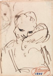 Una chica con un conejo o un perro de compañía al hombro de George Romney